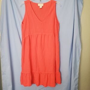Cynthia Rowley Linen Dark Coral Empire Waist Short Dress Tunic w/Ruffle Hem Sz L